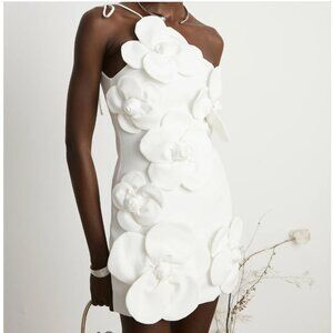 Miss Rosier Liane White Floral Off-Shoulder Mini Dress